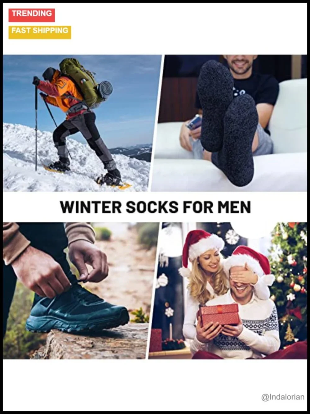 Merino Wool Hiking Socks, Thick Warm Crew Socks for Men, 5 Pairs